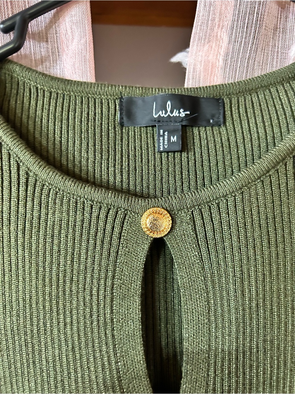 Lulu's Olive Ribbed Keyhole Cardigan with Gold Button